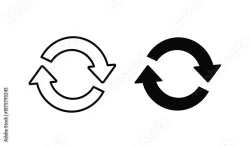 Black and white circular arrow icons for rotation or refresh concepts in modern design