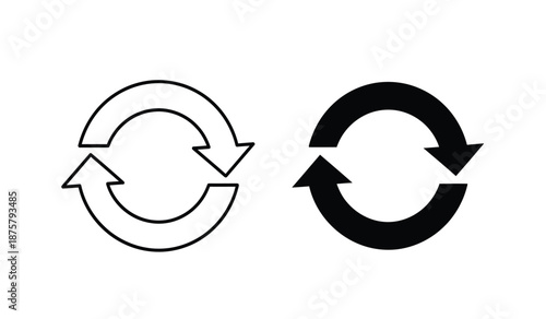 Black and white circular arrow icons for recycling and refresh concepts