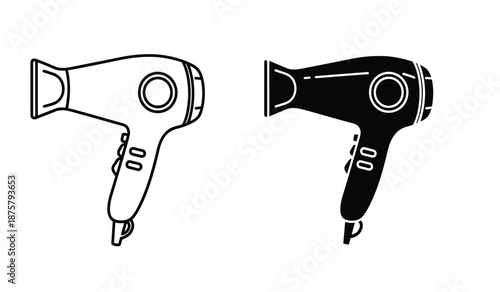 Two hair dryers in black and white line art