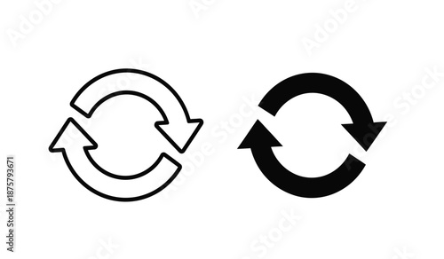 Black and white icons of circular arrows pointing in both directions for recycling or exchange concepts
