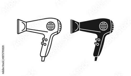 Two hair dryers one black and one white in vector illustration for beauty salon or hair care concept