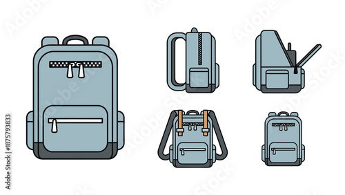 Set of various school backpack icons