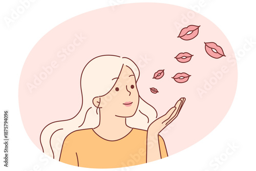 Woman blows kisses attract attention of guy likes or to confess love to future groom