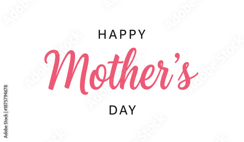 Happy mothers day greeting card with pink and black text