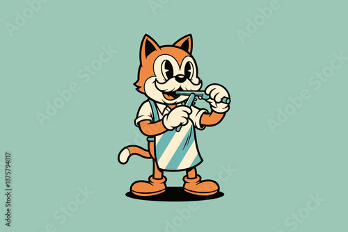 Retro Cartoon Cat Character Holding a Camera.