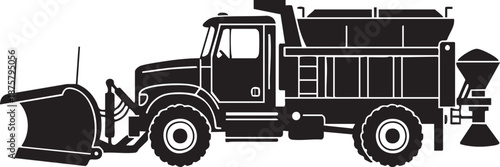 Snowplow Truck Silhouettes Large Front Blade Side View Black and White