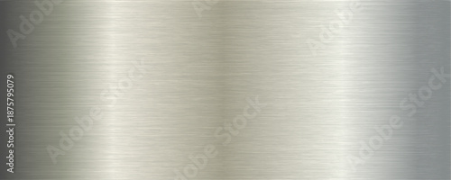 Abstract silver metal surface background with vertical brush strokes and strong reflective light gray stainless steel texture