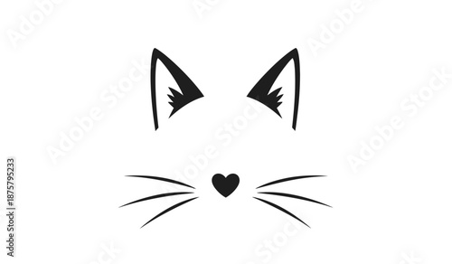 Cute cat face with heart nose and whiskers