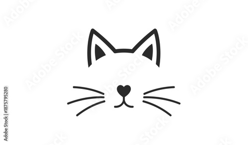 A minimalist line drawing of a cats face with whiskers and ears