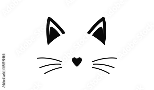 Cute cartoon cat face with heart nose and whiskers