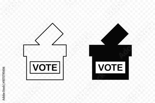 Set of voting icons representing democracy and elections. Hand voting ballot box icon. Election and democracy themes are perfect. Ballot icon graphic set. Includes voting and election-related outline