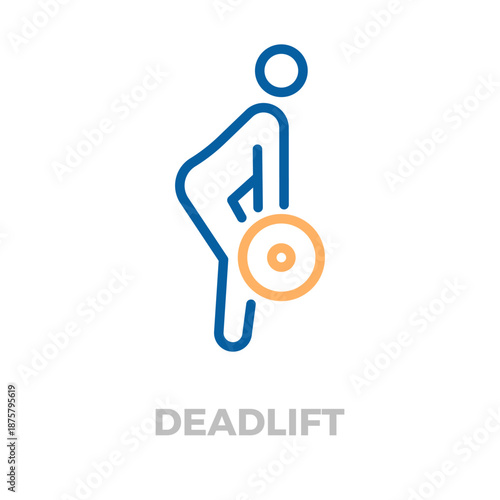 Person lifting heavy weight during deadlift workout, symbolizing strength training and fitness in a gym environment. Vector thin line icon illustration with editable stroke