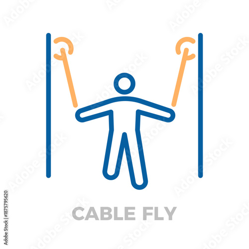 Person using a cable machine for a chest exercise. Fitness, strength training, and bodybuilding workout outline icon. Vector thin line icon illustration with editable stroke