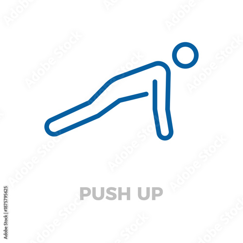 Human figure performing a push up, representing strength training, health, and workout activity. Fitness line art concept. Vector thin line icon illustration with editable stroke