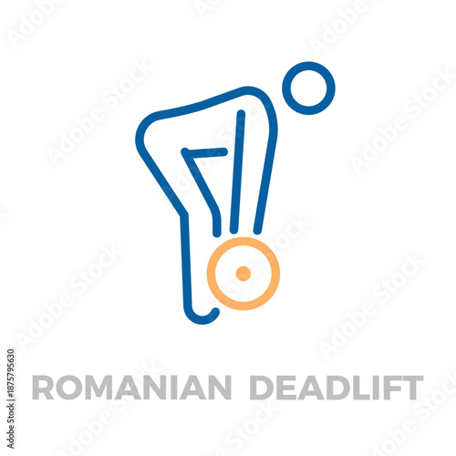 Outline icon representing a person lifting a dumbbell in a romanian deadlift, symbolizing fitness, strength training, and workout. Vector thin line icon illustration with editable stroke