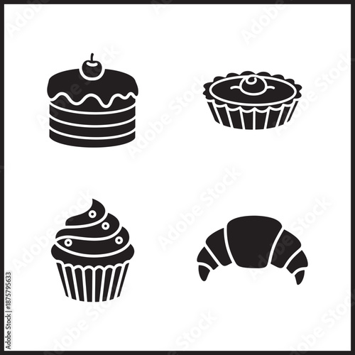 Sweet delights: a collection of delicious baked goods, including cake, tart, cupcake, and croissant