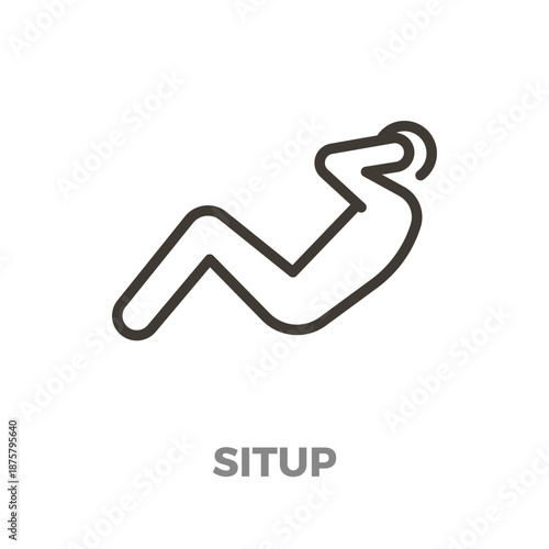Situp exercise line icon representing core training, abdominal strength, and fitness activities. Minimalist graphic for health apps. Vector thin line icon illustration with editable stroke