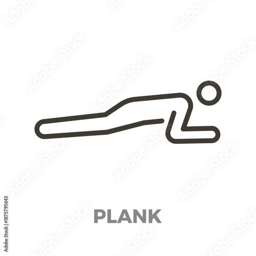 Person doing plank exercise, representing core strength, fitness training, and workout routines. Promoting health and bodyweight workouts. Vector thin line icon illustration with editable stroke