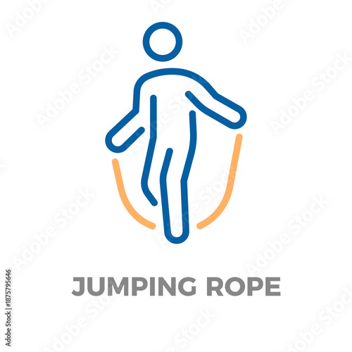 Person jumping rope for exercise, fitness, and health. Sport activity line icon representing cardio workout. Vector thin line icon illustration with editable stroke