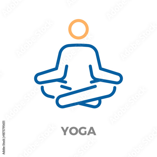 Outline icon representing a person sitting in a lotus position, symbolizing yoga, meditation, wellness, and mindfulness. Vector thin line icon illustration with editable stroke