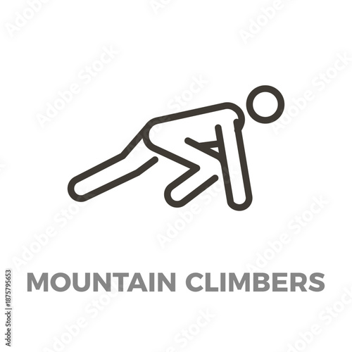 Mountain climbers exercise icon illustrating a person performing a cardio workout for health, fitness, and physical activity. Vector thin line icon illustration with editable stroke