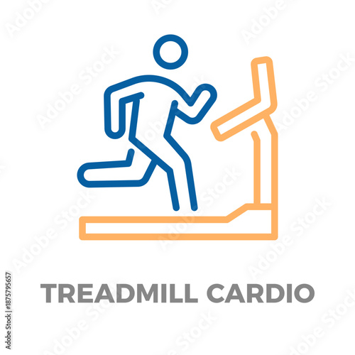 Person doing cardio exercise on a treadmill. Icon representing fitness, health, and athletic workout activity. Vector thin line icon illustration with editable stroke