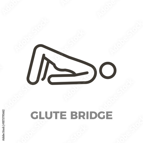 Person doing a glute bridge workout, strengthening core muscles, glutes, and hips. Fitness and health training symbol. Vector thin line icon illustration with editable stroke