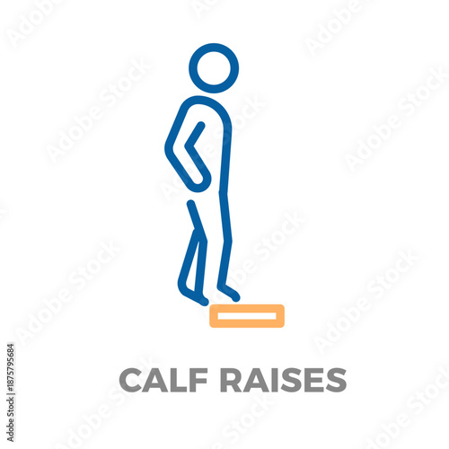 Outline icon representing a person doing calf raises, illustrating a fitness workout or leg strengthening exercise. Vector thin line icon illustration with editable stroke