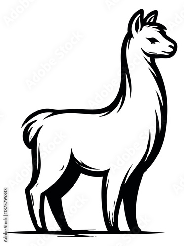 Line art illustration of a llama depicting a strong profile for animal branding