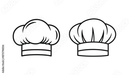 Two black line drawings of chef hats on a pure