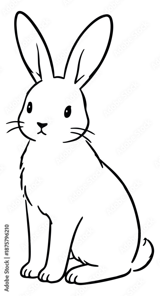 Fototapeta premium Line art illustration of a rabbit depicting a sitting bunny for animal themed designs