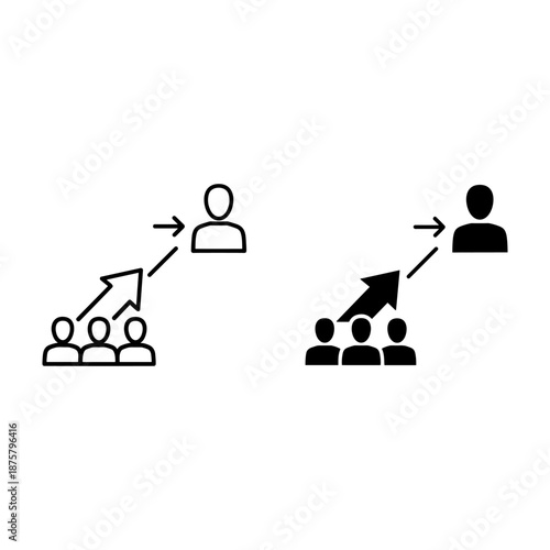 Black and white people with arrows pointing to a single person from a group