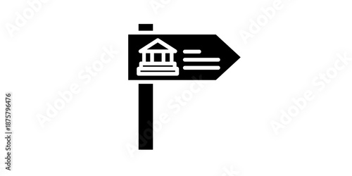 Directional signpost pointing to a building or institution