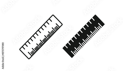 Two black rulers with white markings on isolated for measurement and drawing purposes in design and drafting
