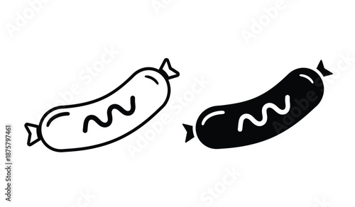 Two black and white hot dog icons in simple line art style for food or culinary themes