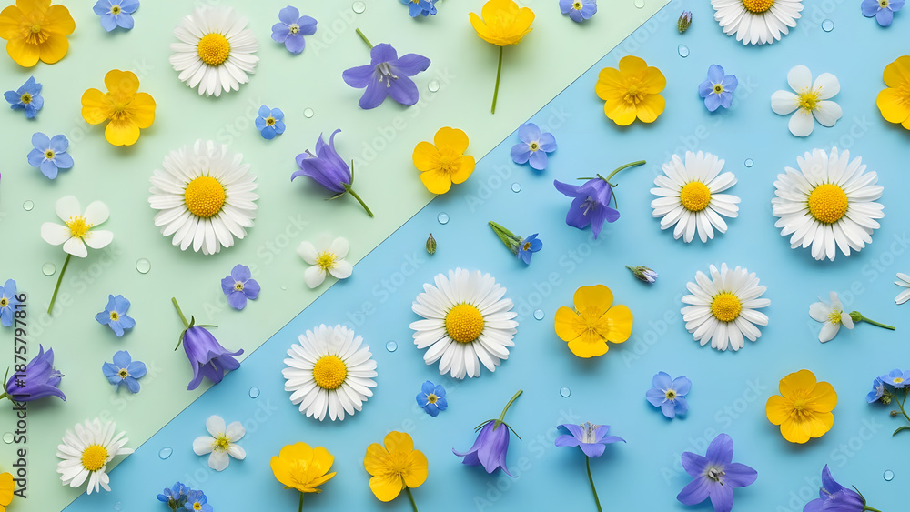 Obraz premium Spring Wellness Minimal Still Life Fresh Daisy Pattern