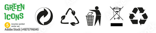 Green recycling icons set, waste management symbols, WEEE, green dot, tidyman, compostable and biodegradable vector signs