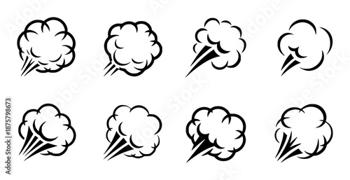 Black stylized clouds of smoke or steam a white background explosion impact