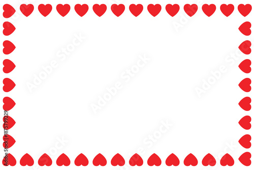 Rectangular frame of red hearts on a white background