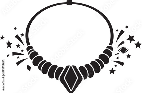 Black and White Beaded Necklace with Stars Design