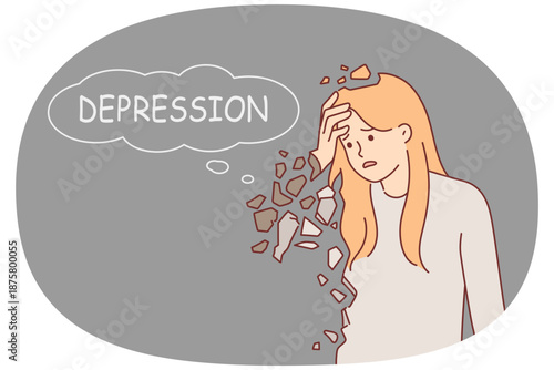 Upset woman suffers from depression and personality destruction due to psychological problems