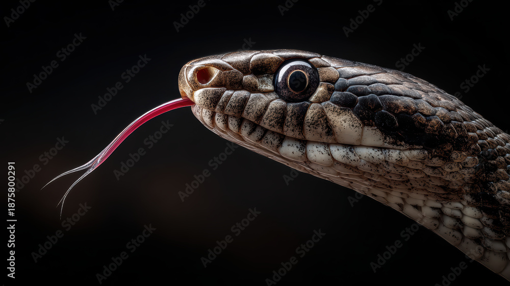 Obraz premium Close-up of a snake with a striking tongue