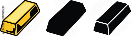 Gold Bar and Black Bars in Simple Illustration Style with Bold Lines and White Background for Finance