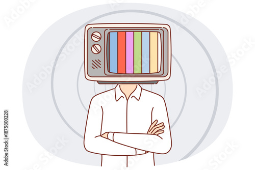 Man with TV instead of head stands with arms crossed, demonstrating lack of signal