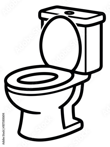 Simple line art illustration of a toilet depicting the lid open for bathroom design concepts