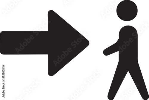 Black Arrow Right Icon with Walking Person Symbol