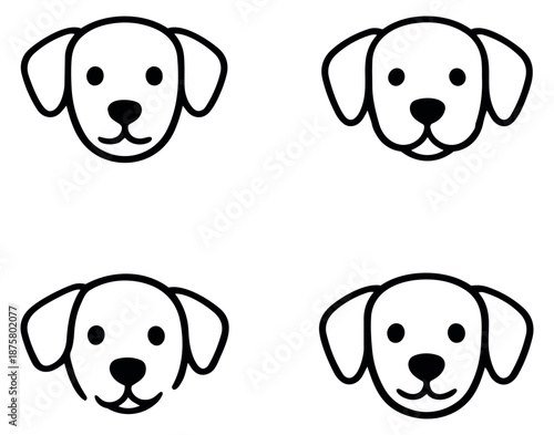 Line art dog face icon set featuring cute puppies with friendly expressions for pet related designs
