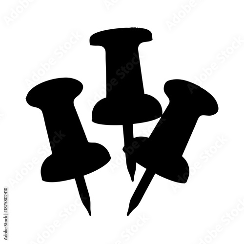 Black push pins vector illustration for office supplies and stationery design and bulletin boards