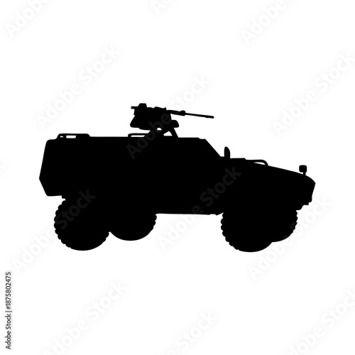 Silhouette of armored military vehicle with machine gun vector illustration for design needs