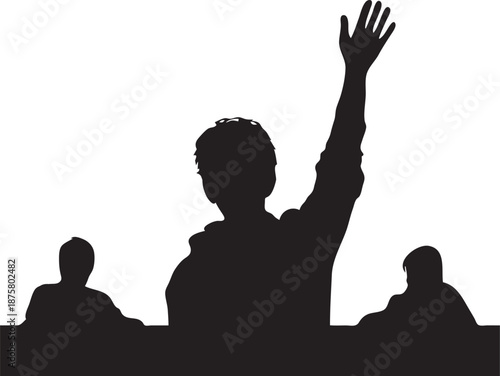 Student Raising Hand in Classroom Silhouette